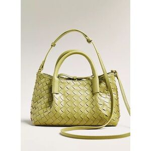 NEW ANTHROPOLOGIE Mini Top-Handle Woven Tote with Wallet- Sage Green